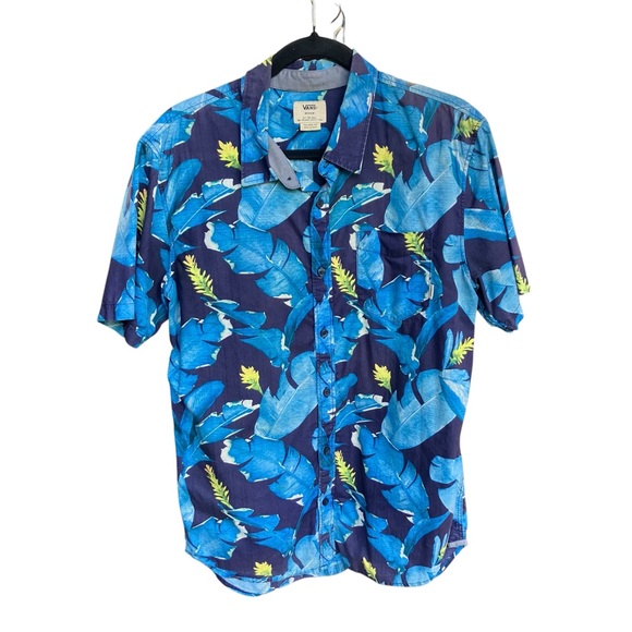 Vans Other - Vans Men’s Navy Indigo Tropical Print Button Up Shirt Tailored Fit M
